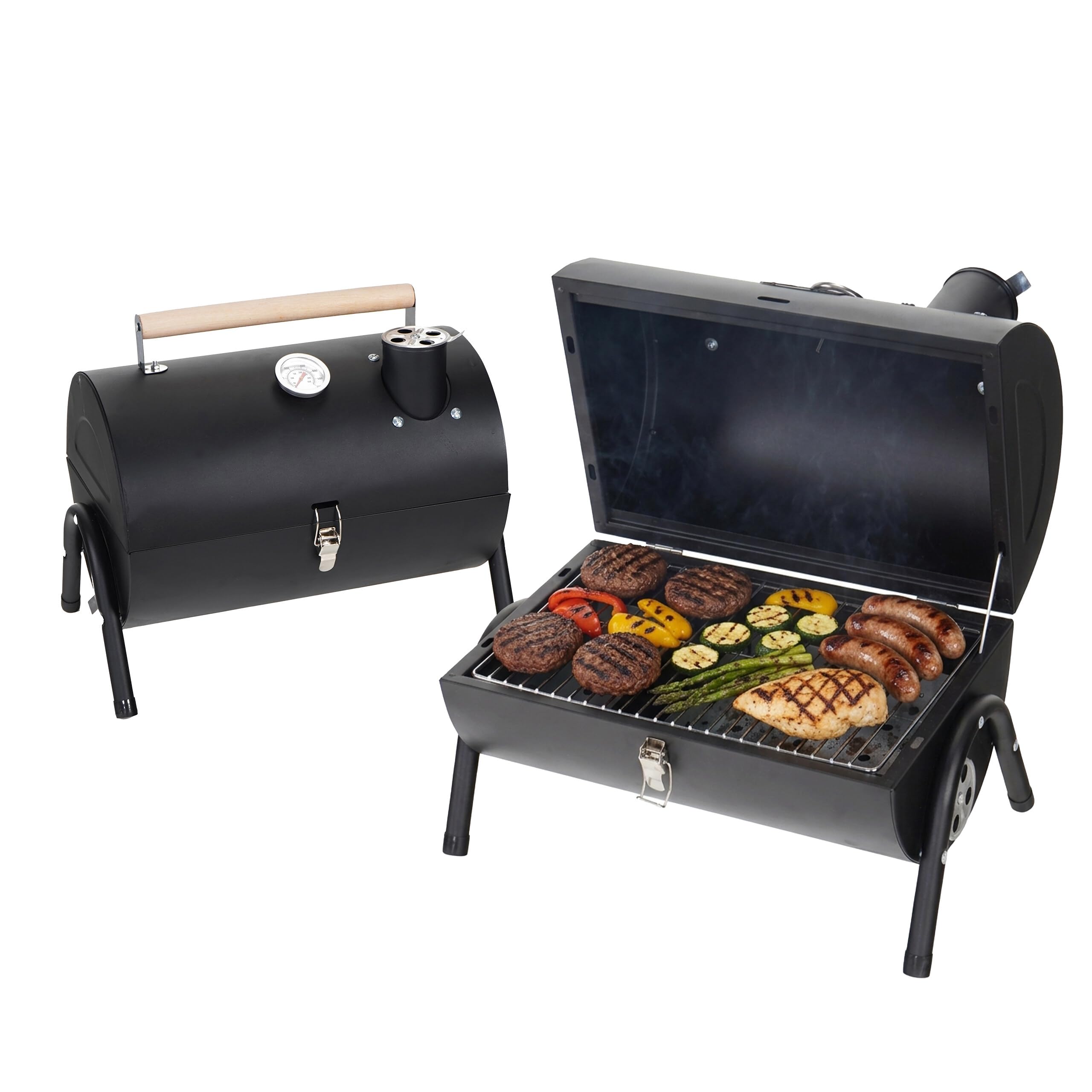 Relaxdays Grill da Campeggio, 2 vaschette Carbone, termometro, sfiato, Nero | 35 x 41 x 29 cm, grill da tavolo portatile