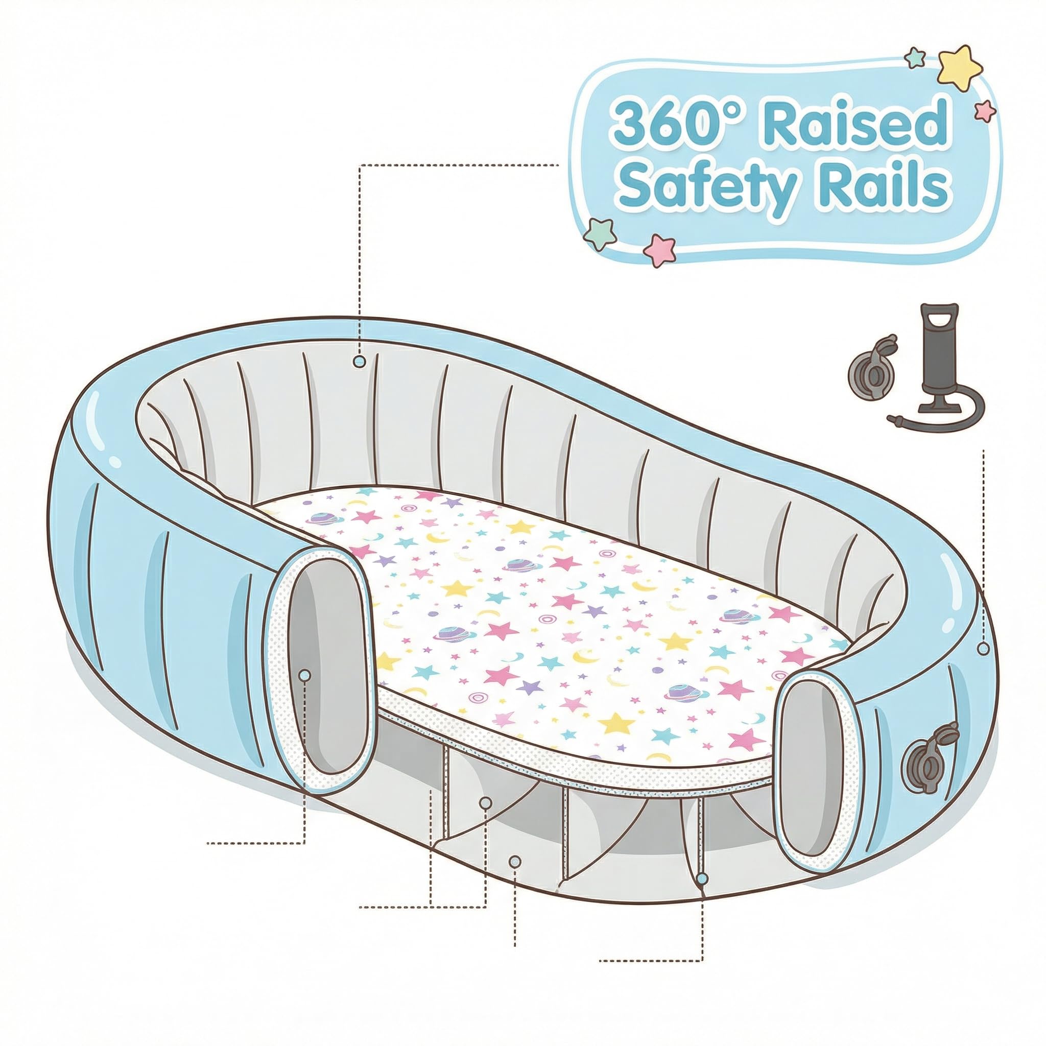 Letto gonfiabile per bambini con rivestimento in cotone rimovibile, materasso ad aria portatile da viaggio per bambini, morbido e lavabile, per campeggio, viaggi in auto, casa e volo (include