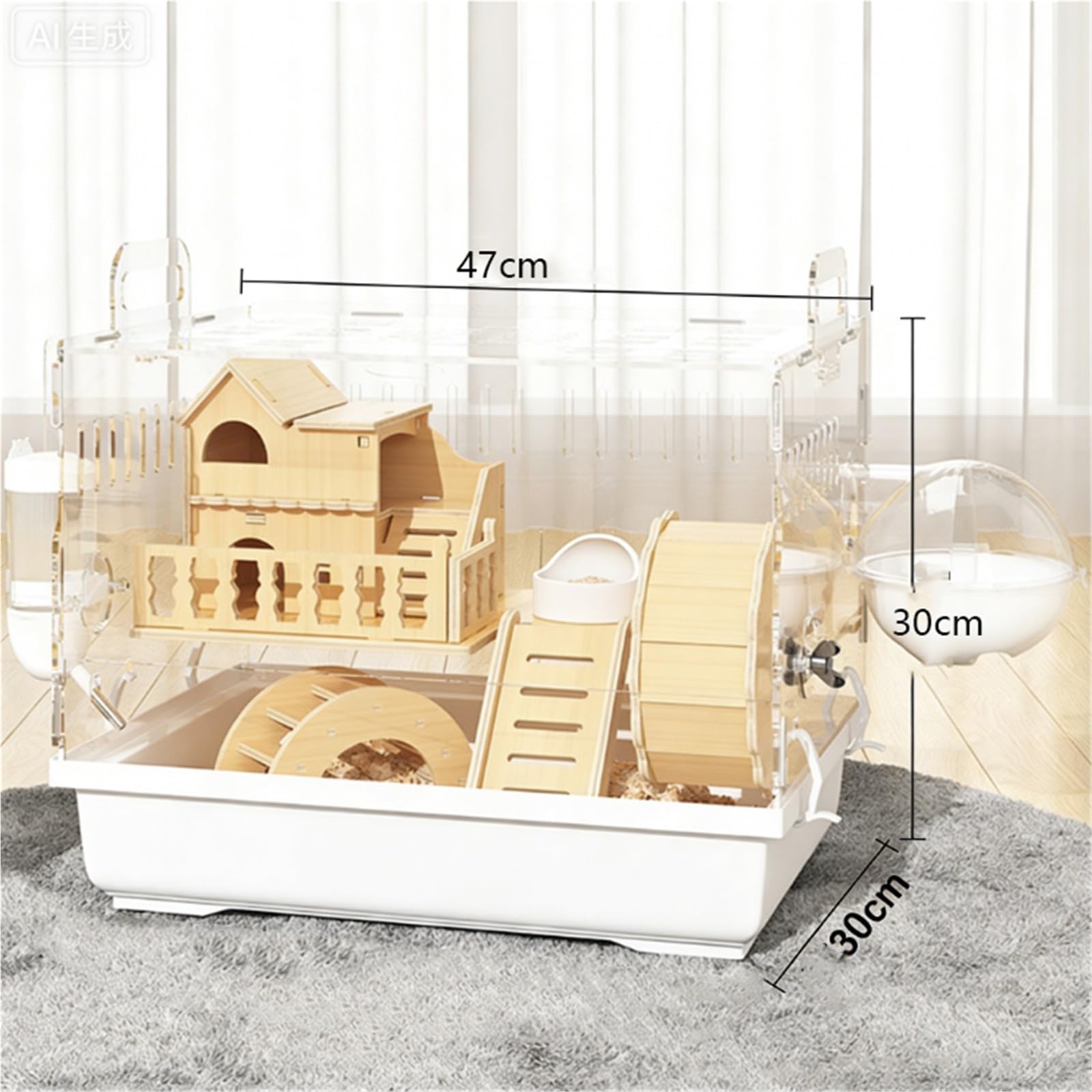 Cage à Hamsters Cage à Hamster Double Couche entièrement Transparente, Salle de Bain extérieure dissimulée, spacieuse