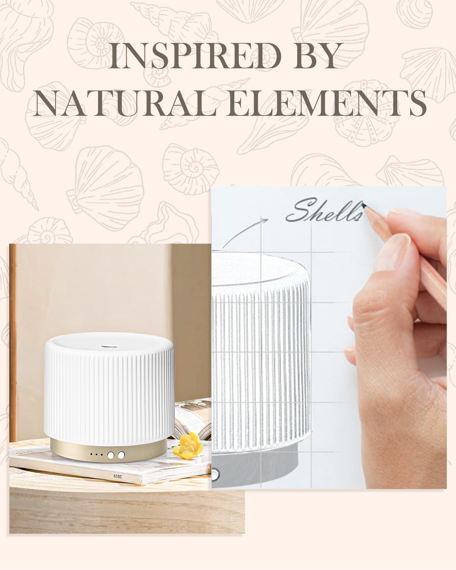 Onaboviva Diffusore di oli essenziali in ceramica da 280 ml, diffusore decorativo ad ultrasuoni per aromaterapia con spegnimento automatico, funzionamento silenzioso, 3 impostazioni di timer per