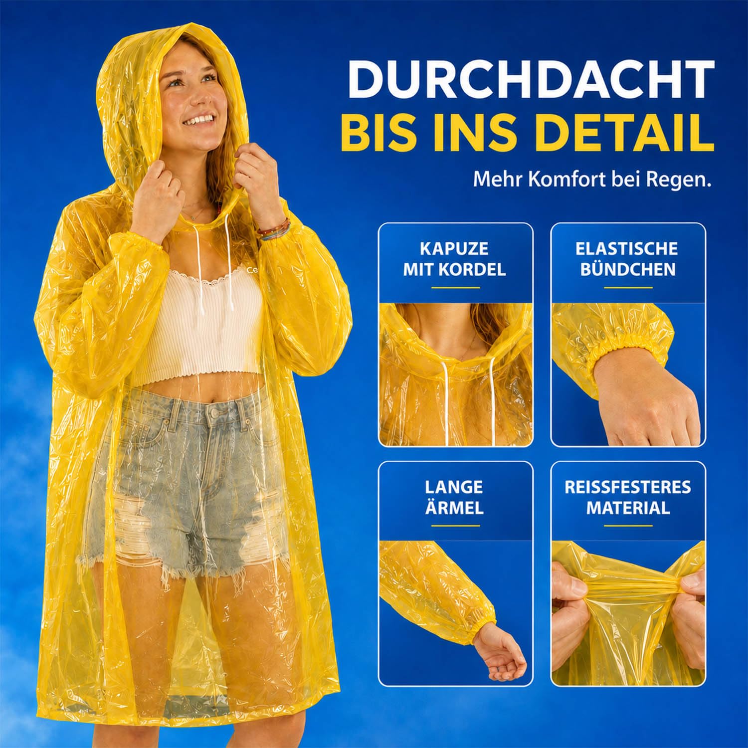 5 Einweg Regenponchos | Festivals, Karneval, Outdoor - extra robust!