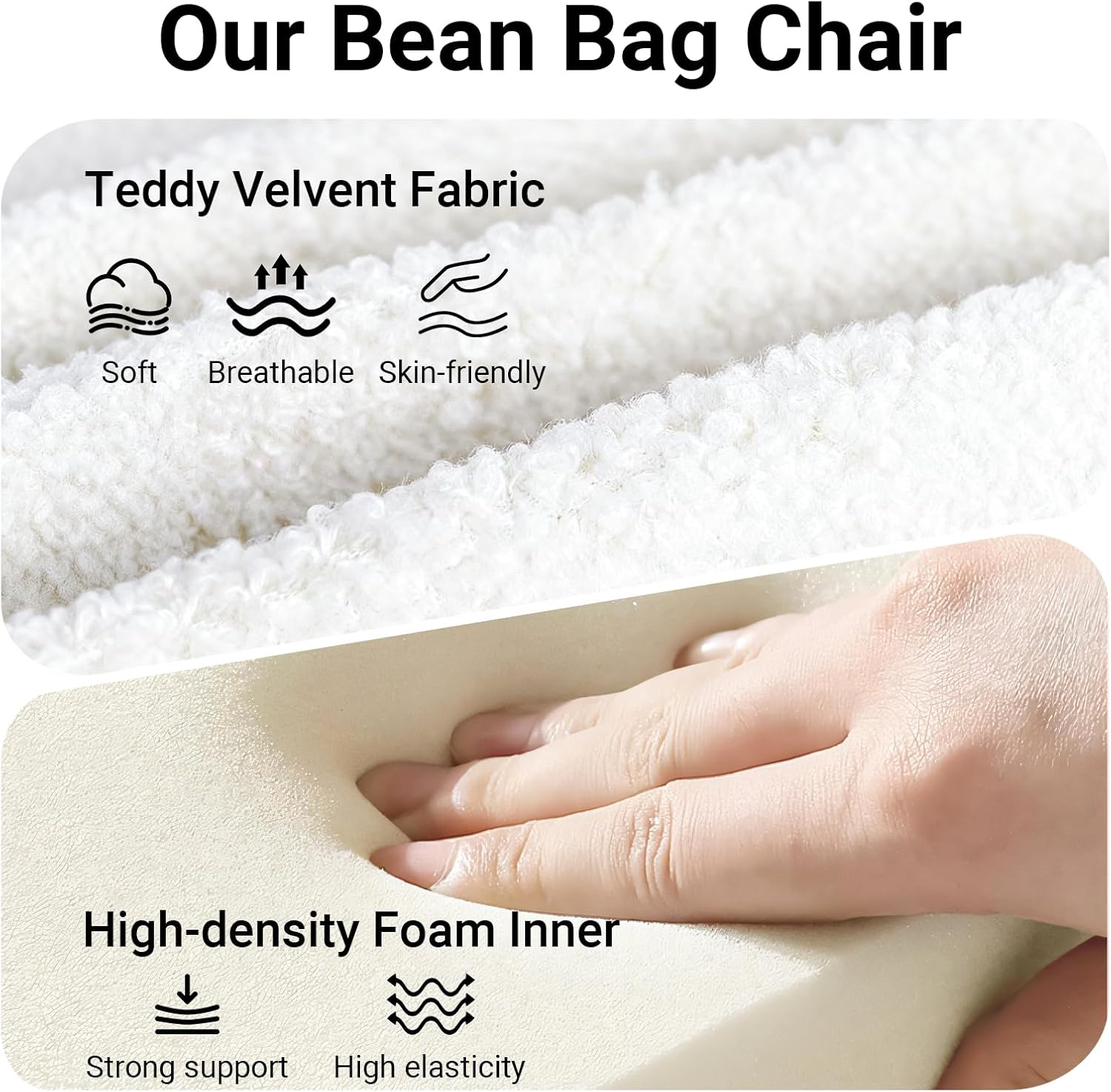 Giant Bean Bag Chair for Adults, Fireside Beanbag for Living Room with Memory Foam Filled, Lazy Floor Sofa Lounge Armless Chair for Gaming Reading Relaxing, No Assembly Required White - Image 3