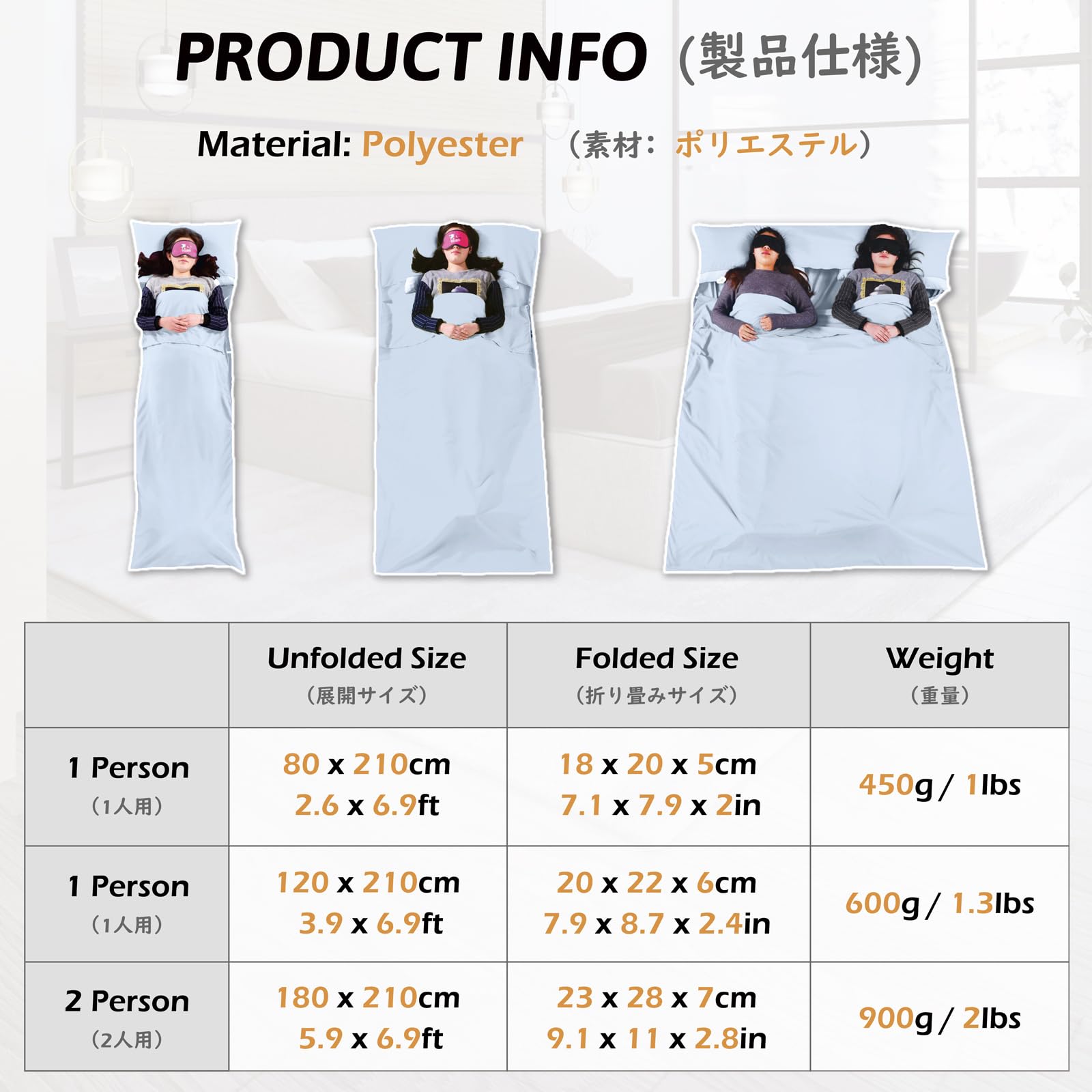 TRIWONDER Draps de Sac de Couchage 1 ou 2 Personnes Doublure Légère pour Voyage Camping Hôtel Train Auberges