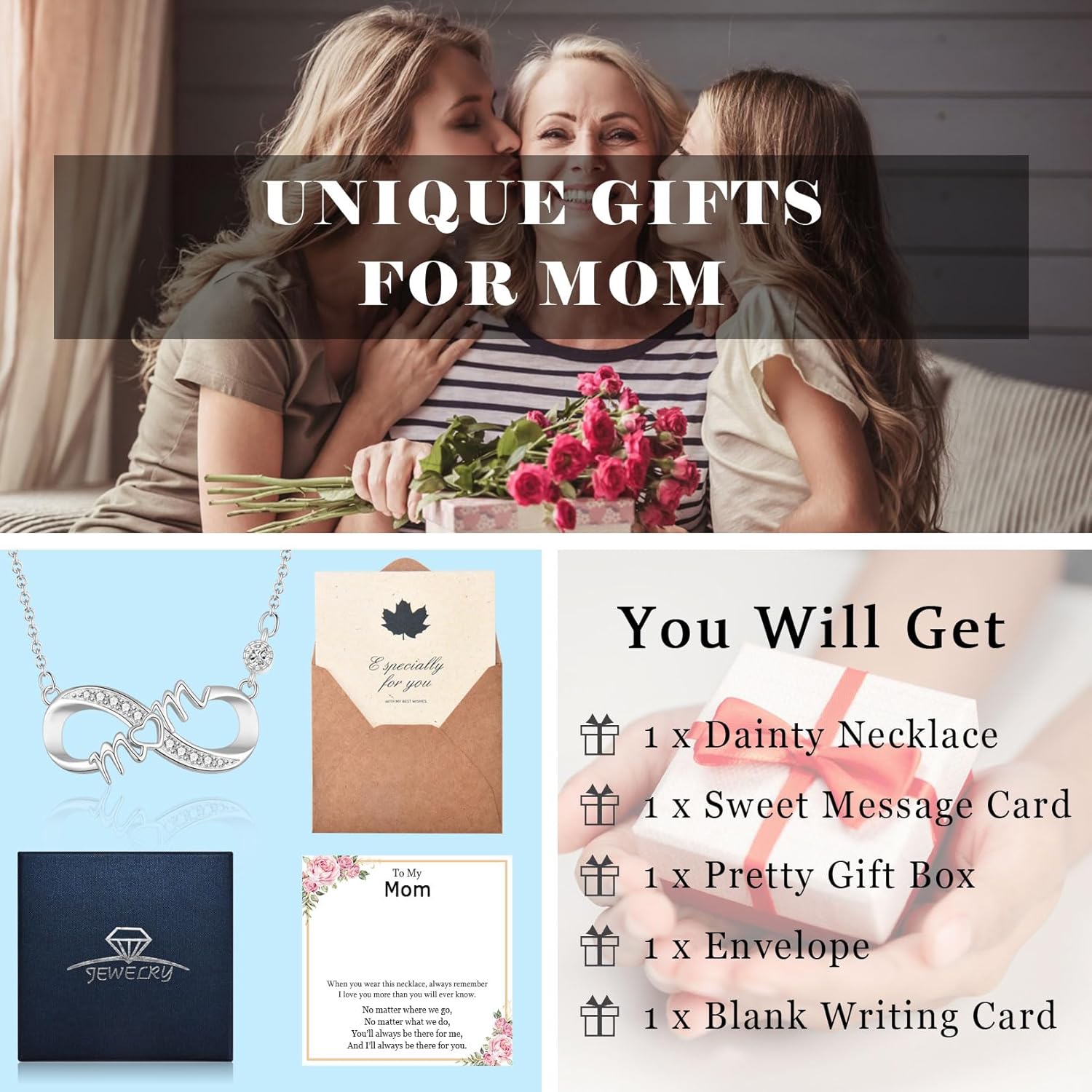 EPIRORA Gifts for Mom Daughter Auntie Niece Nana Granddaughter, Silver Infinity Pendant Necklace Jewellery Presents for Women Girls on Birthday Christmas Mother's Day Valentines Day - Image 5