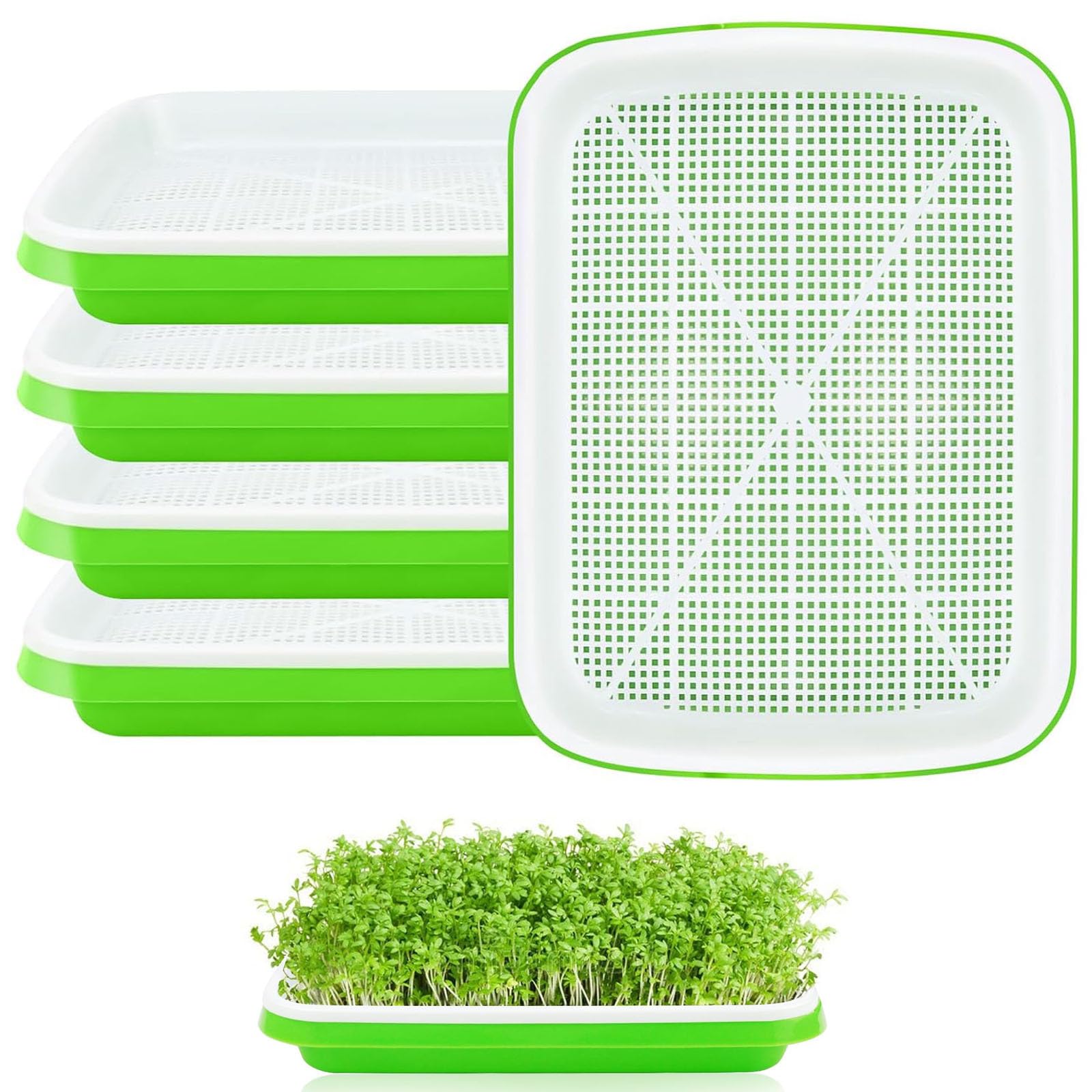 NUWIQ Sprouter Tray, 5 Pieces Sprouting Trays, 32cm x 25cm Small Hole Trays Propagator, for Large Seeds, Germination Tray, Germination Box, for Mung Beans, Alfalfa, Wheatgrass
