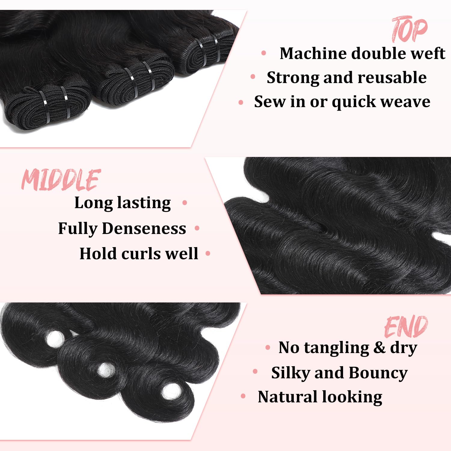 12A Human Hair Bundles 20 22 24 Inch Body Wave Bundles 100% Unprocessed Brazilian Virgin Human Hair Extensions Quick Weave Natural Black