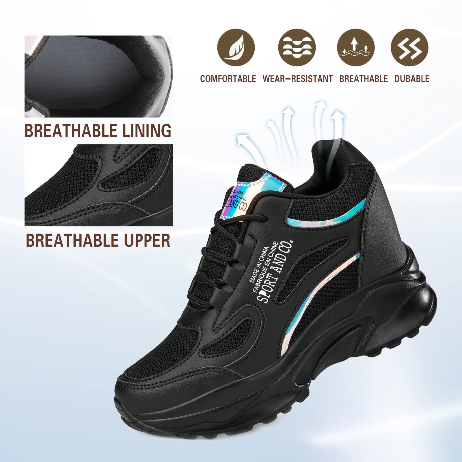 AONEGOLD Damskie sneakersy z koturnem, oddychające, lekkie kliny, buty sportowe, wygodne buty sportowe, modne buty rekreacyjne