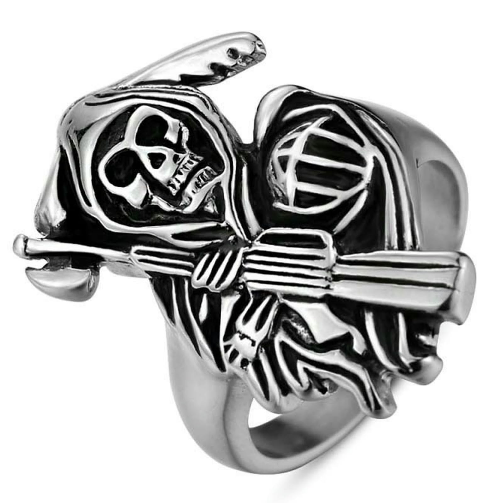 Totenkopf Sense Edelstahl Herrenring Dark Punk Gothic Schmuck Einzigartiges Geschenk für Ihn