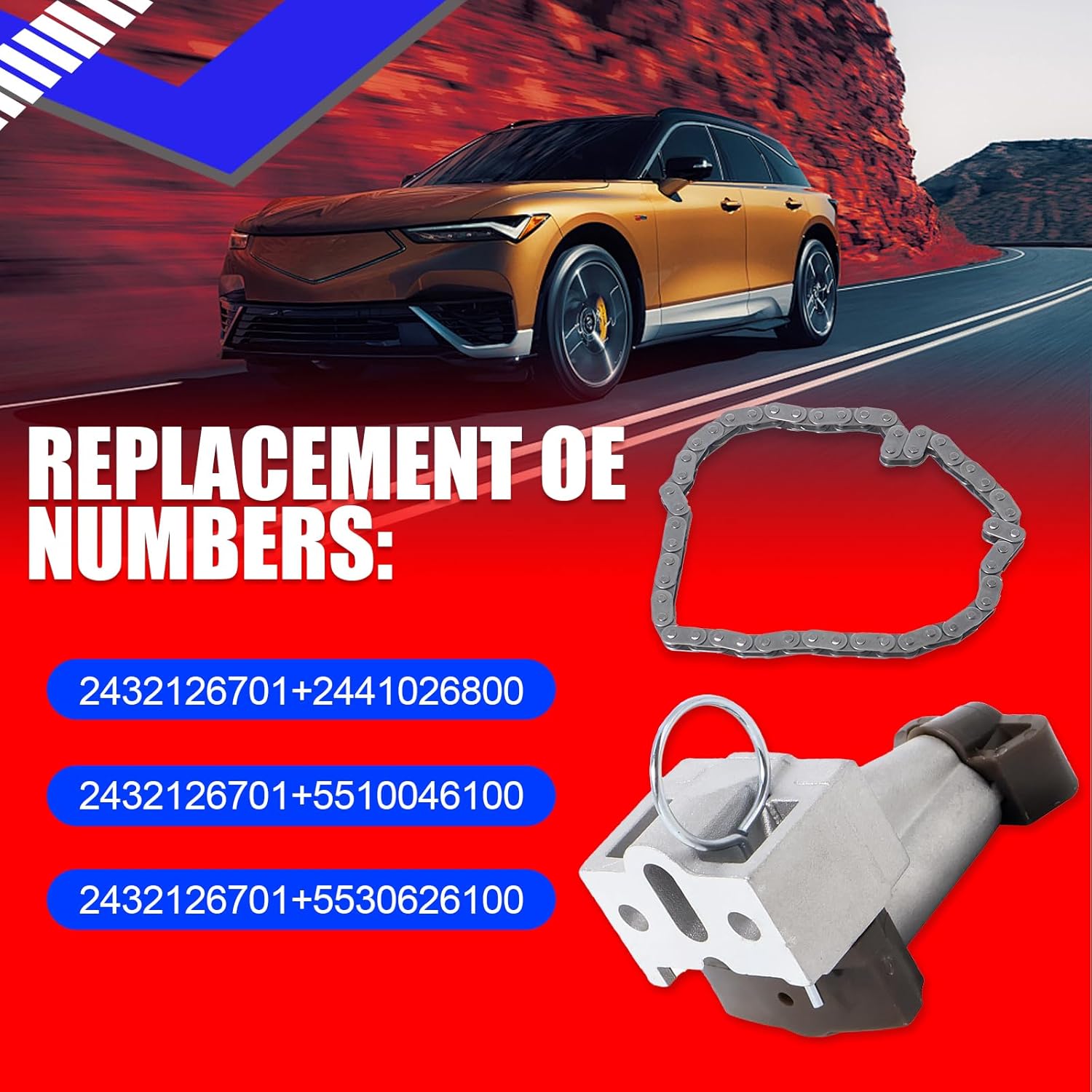 SMMS Engine Timing Chain Tensioner Assembly for Kia Rio5 SX, for Hyundai Accent GLS GS SE, 1.6L 2006-2011 Replaces OE: 24321267016+2441026800