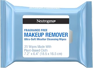 Neutrogena Fragrance-Free Makeup Remover Wipes - Ultra-Soft Micellar Cleansing Wipes Remove Waterproof Makeup, Hypoallergenic Plant-Based, 25 Ct