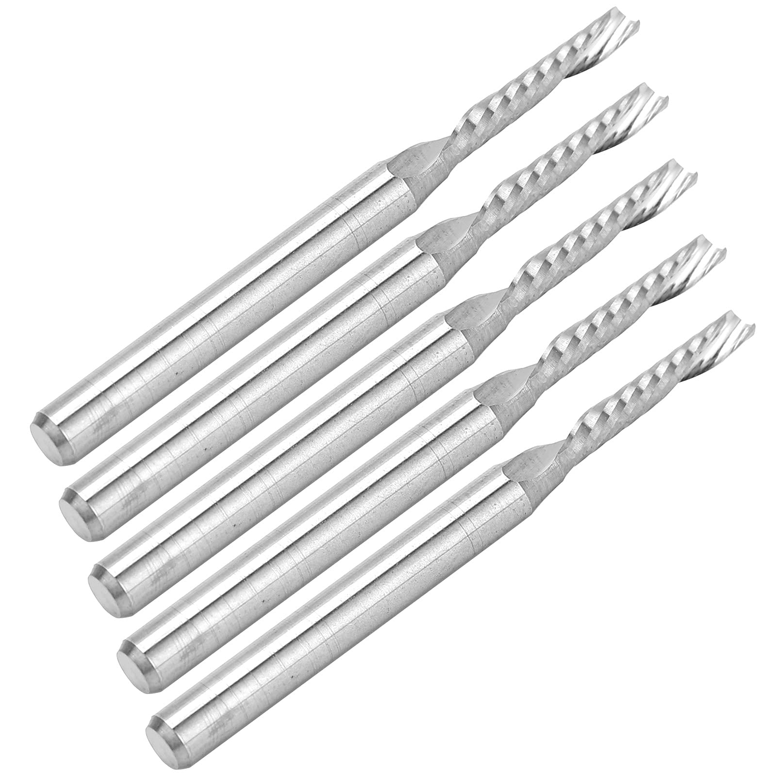 FTVOGUE Frezy Trzpieniowe Zestaw Frezów Spiralnych ze Stali Wolframowej Trzpień 3,175 Mm Średnica Cięcia 2 Mm Ostrze 12 Długość 38 5 szt. Do Frezowania CNC Rzeźba Użytkownicy Obróbki Drewna