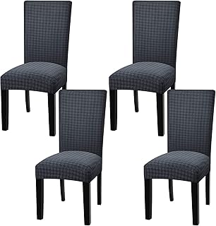 Fuloon Housses de Chaise de Salle à Manger Universelle Extensible Polyester Elasthanne Lavable Housses de Protection de Chaise pour Maison Fêtes Mariage Hôtel (4 Pièce, Gris Foncé)