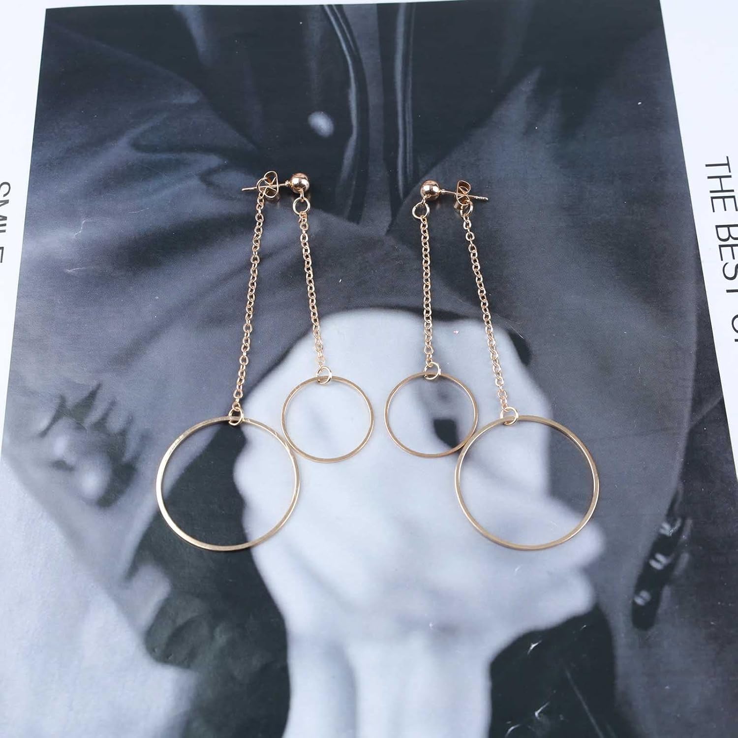 Boho Open Circle Drop Earrings Long Tassel Chain Earrings Circle Long Dangle Earrings Circle Ear Jackets Gold Geometry Circle Stud Earrings Jewelry for Women - Image 4