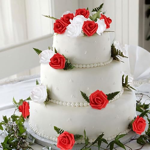 Miniatura 3 de Cabezas de rosas falsas, 200 flores de espuma de 1.97 pulgadas, rosas blancas y rojas, cabezas de flores falsas para bricolaje, centros de mesa,