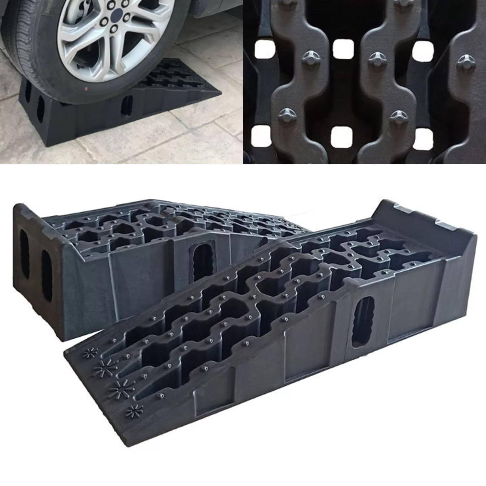 Juego de rampas para coche, 2 unidades, rampa de acceso de plástico, plataforma de entrada de coche, hasta 245 mm, 7,25 toneladas por par de capacidad de carga