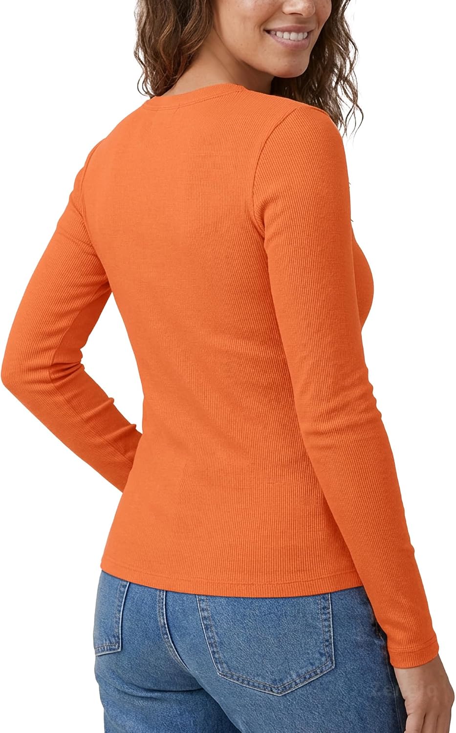 Zengjo Henley Shirts for Women Long Sleeve Ribbed Soft Viscose Blend Slim-Fit V Neck Baselayer Top - Image 4