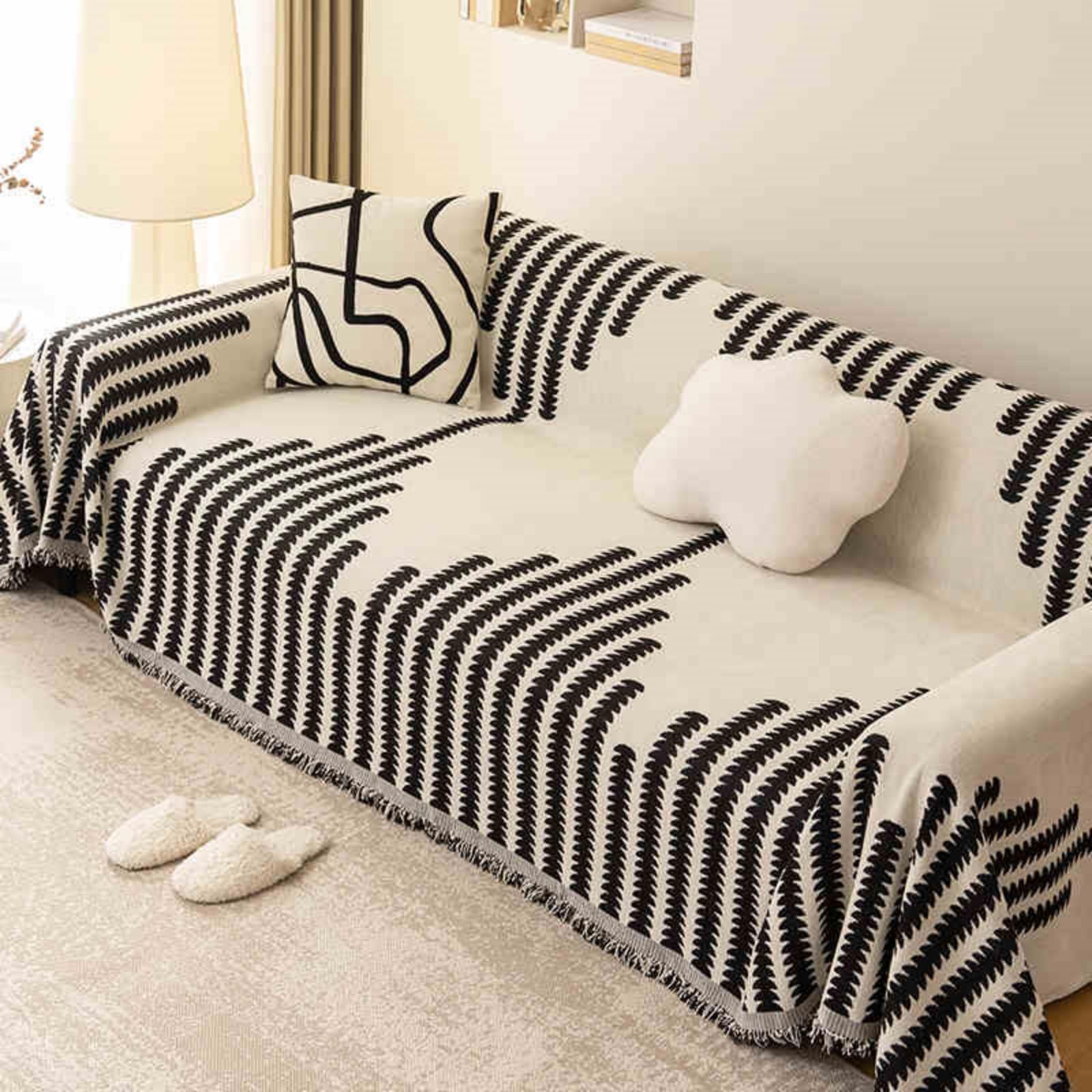 Uoxhfdh Black Reversible Chenille Sofa Cover For L-Shaped Couch Pet-Proof Slipcover All-Season Protector(180X380cm)