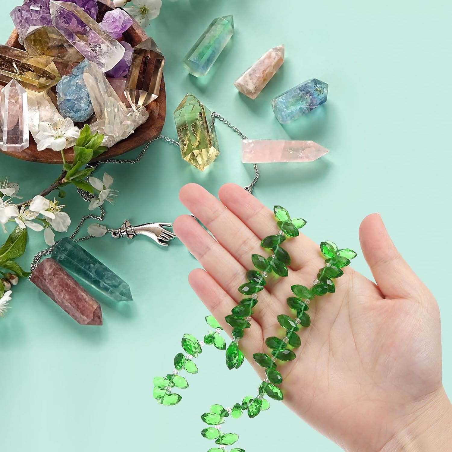 PATIKIL 5 Strands 450-475Pcs Teardrop Crystal Beads, 12x6mm Faceted Teardrop Briolette Horizontal Glass Beads Loose Bead for Bracelet Jewelry Making, Grass Green - Image 3