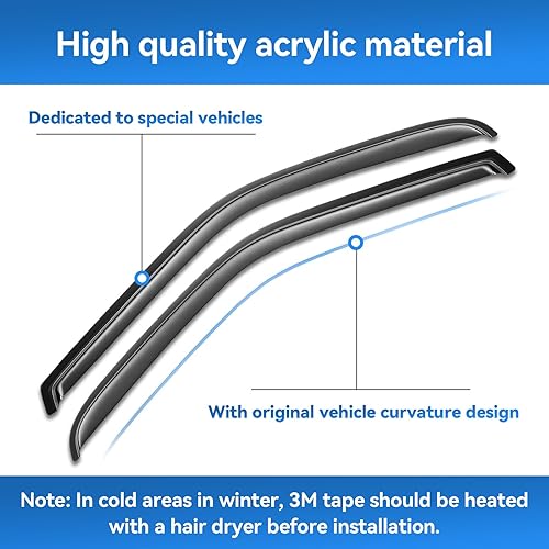 Miniatura 2 de AWVRG Viseras de ventana para Ford Edge 2015-2023, cinta adhesiva, deflectores de viento, deflectores de viento, visera de ventilación, protección