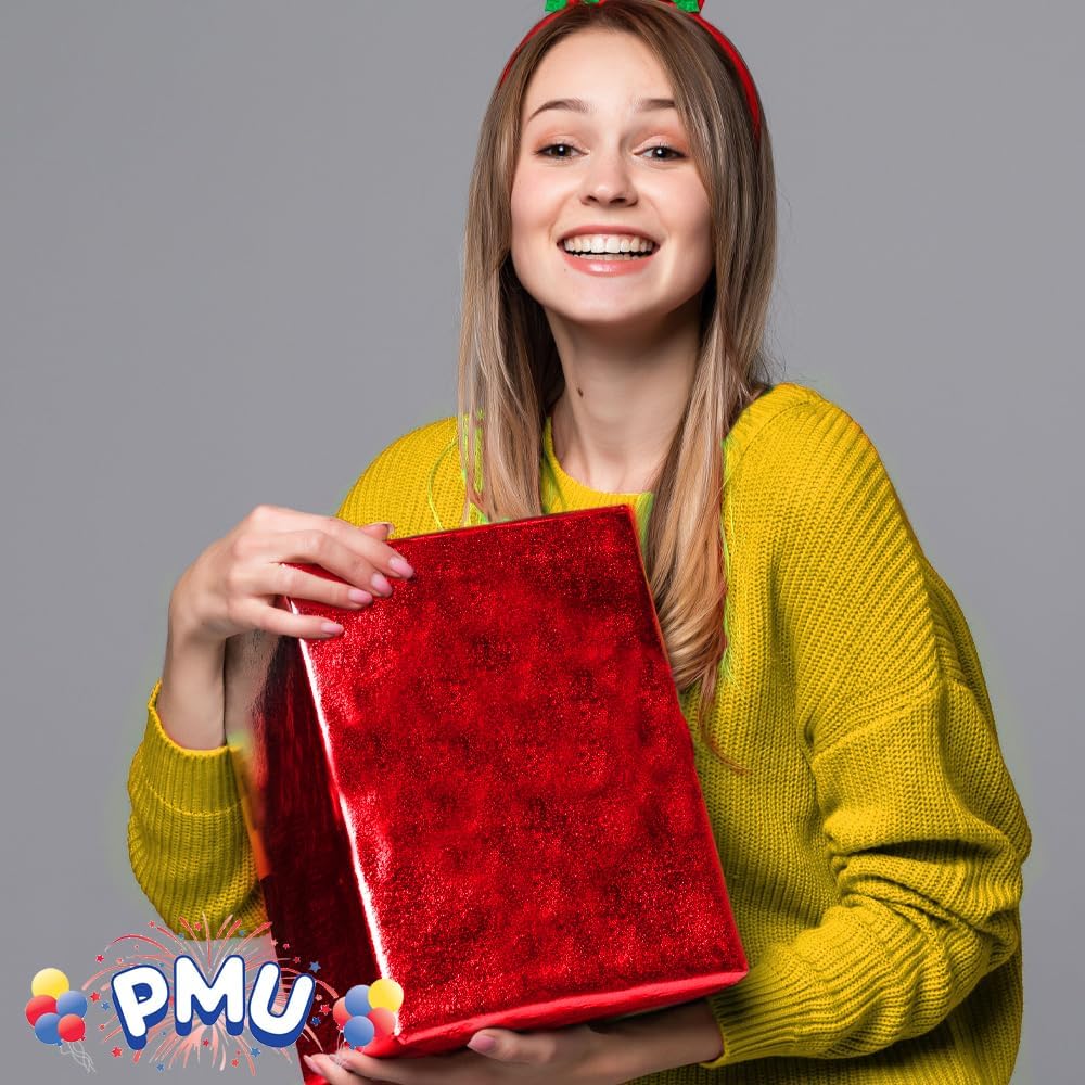 PMU Gift Wrap Mylar Roll Metallic Red 2-sided, 48 Inches X 25 Ft Roll 1.4 Mil Highly Reflective Mylar Film, Great for Gifts, Birthdays, Christmas, Baskets, Arts & Crafts