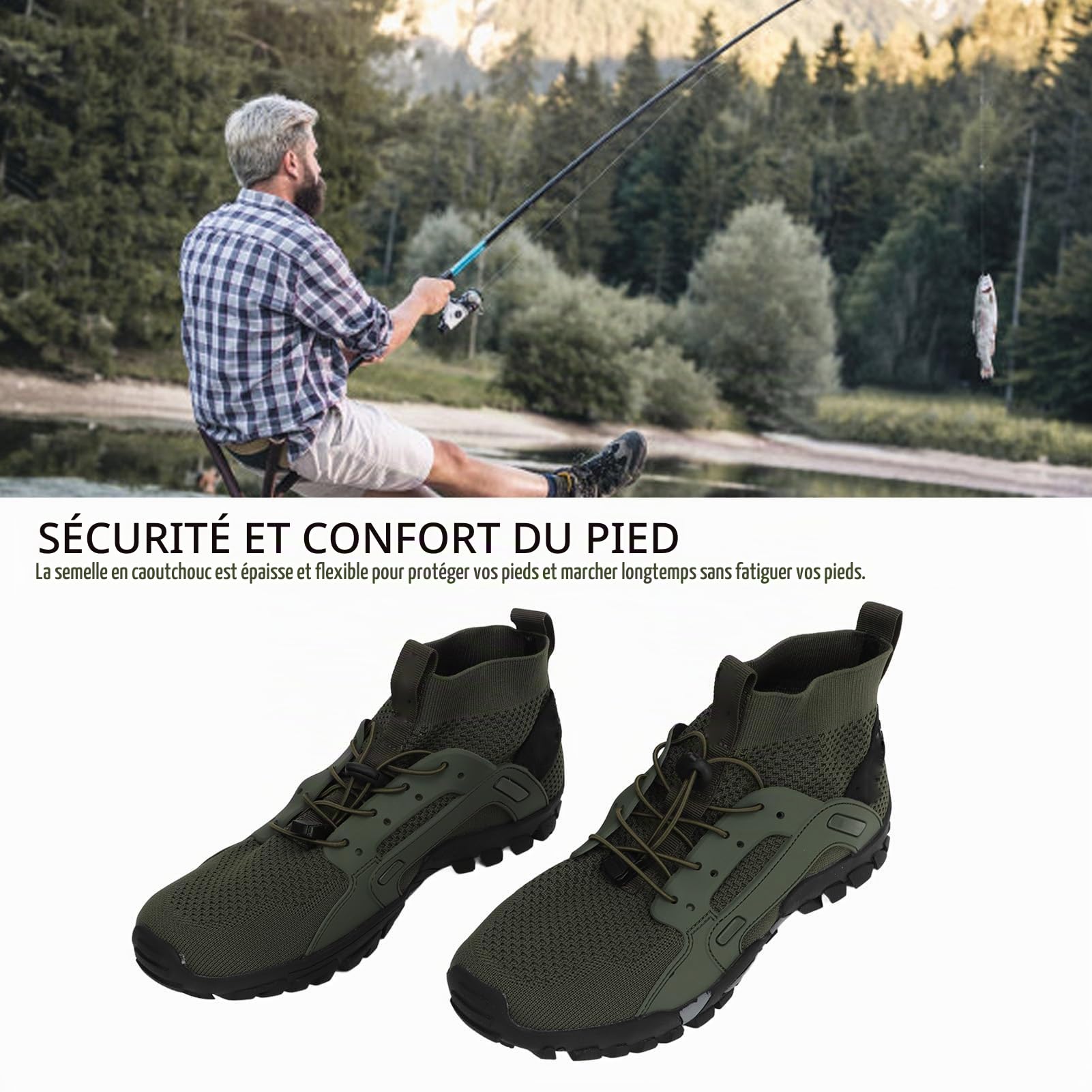 GLOGLOW Chaussures de Wading pour Hommes, Absorption des Chocs Respirante, Prévention des Glissades, Chaussures de Randonnée Confortables pour la Pêche