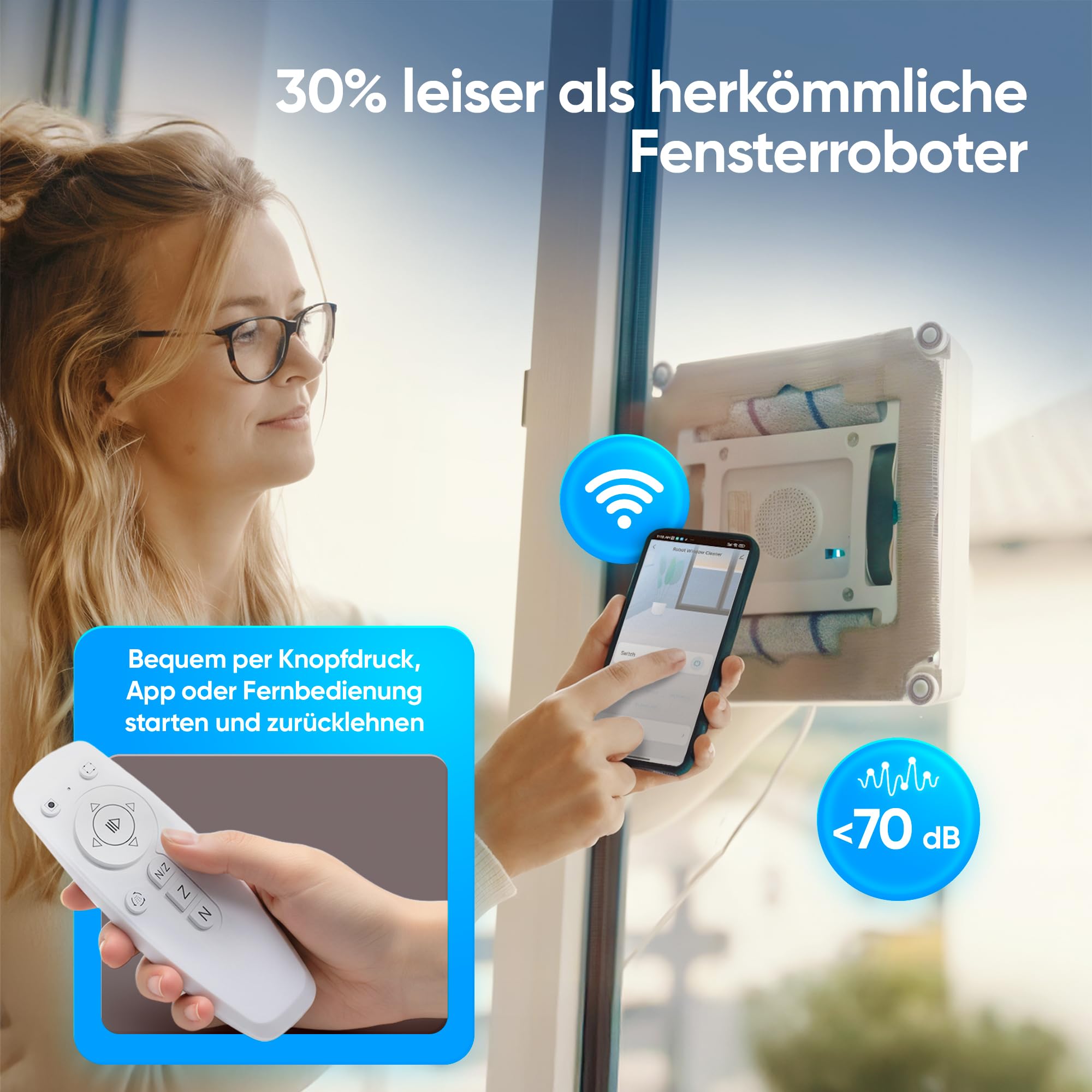 Fensterputzroboter [patentierte Rollbürsten] Fensterputzer elektrisch mit App-Steuerung [deutsch] Fensterroboter 3-Düsen Sprühfunktion & Anti-Fall-Sensoren | Winbot Roboclean Window Cleaning Robot