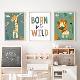Impressões de berçário-conjunto de 3 leão girafa selva animal berçário arte de parede pintura em tela pôsteres e impressões nórdicos imagem de parede quarto de bebê crianças decoração de quarto - 50 * 70 cm (sem moldura)