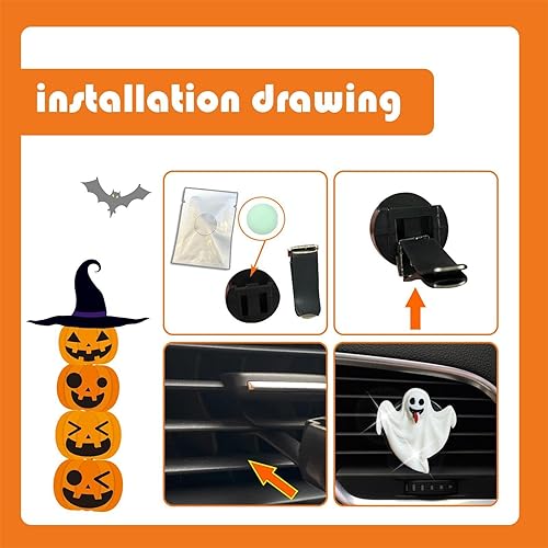 Miniatura 6 de ZBGUN 6 clips de decoración de Halloween para aire acondicionado de automóvil, lindos accesorios creativos, mejora el ambiente festivo, unisex,