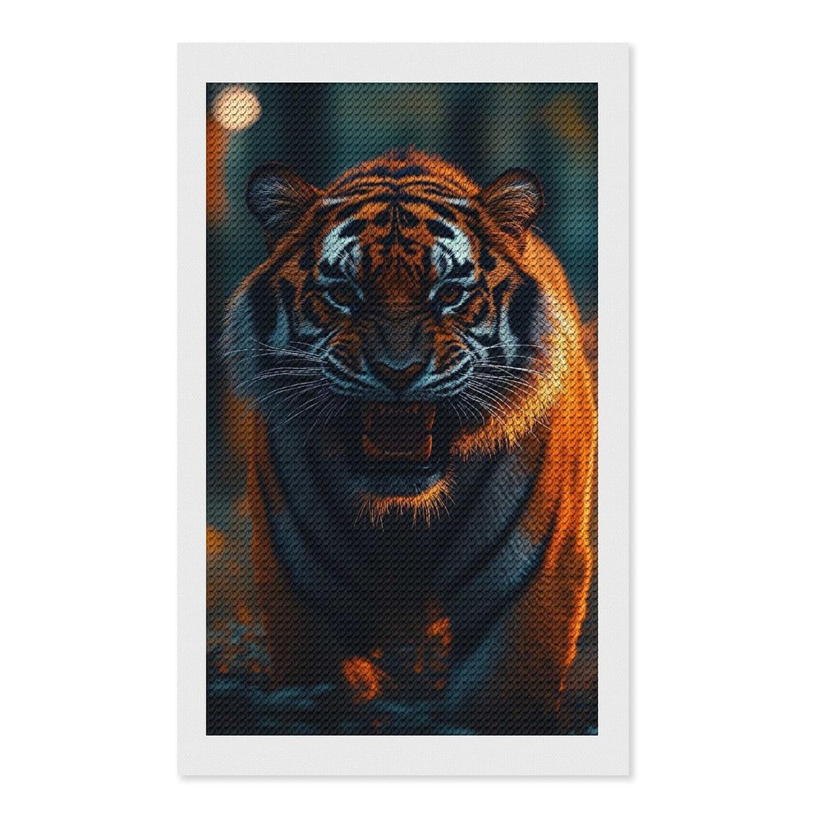 Junmoney Roaring Tiger Portrait 5D Diamond Painting Kit 12"x20", Relaxing DIY, Mindful Craft Project, Full Kit Included, Thoughtful Present