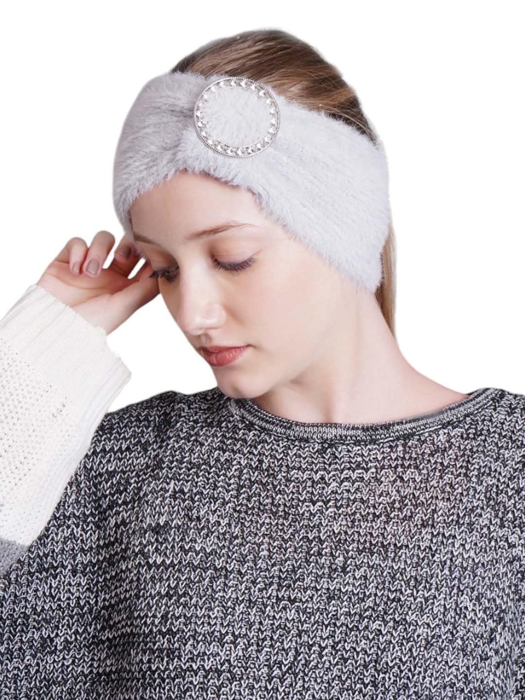 feather Soft Knitted Warm woolen Headband Earwarmer Earmuffs Earcap Earcover Winter accessories Christmas winter fur cap (IN, Alpha, Free Size, Grey)-image-18