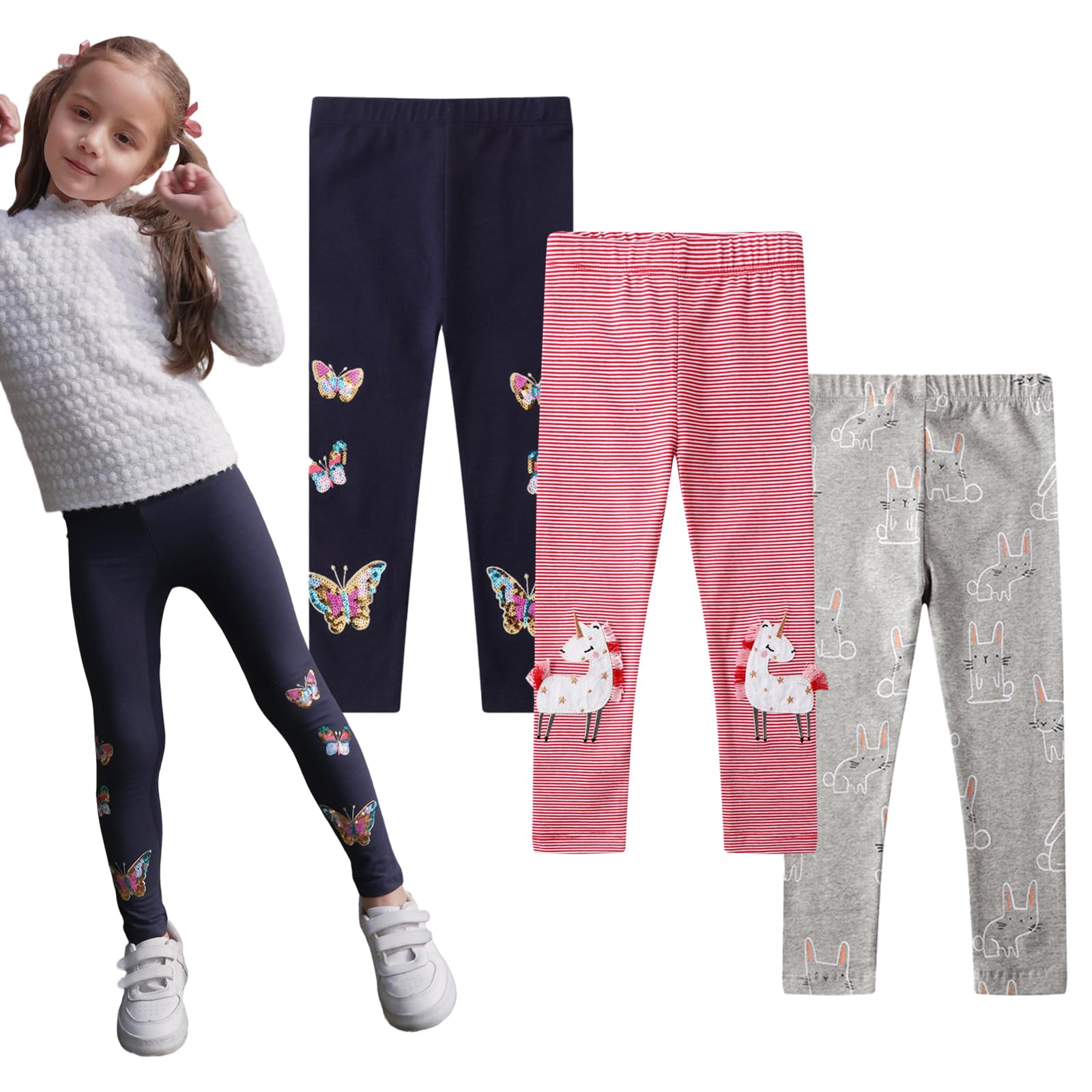 EmaoFun Leggings para Niñas,Pack Mallas Pantalones niña Algodon Talla 2-7 años(Conejo 7T)
