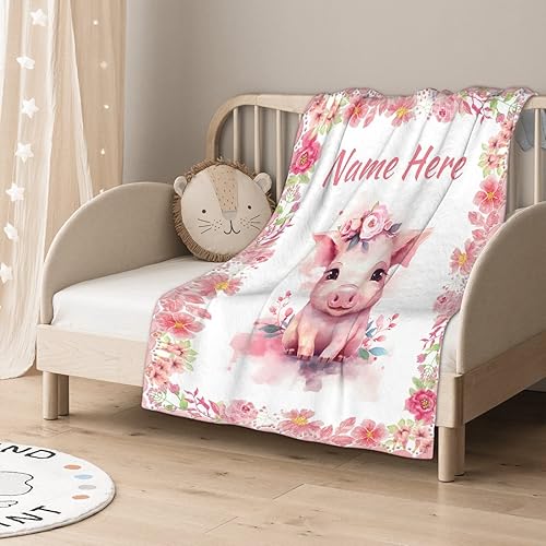 Miniatura 510 de Manta personalizada con diseño de jirafa y elefante, manta de franela suave, acogedora y ligera con nombre para sofá, cama, sofá, regalo, unisex