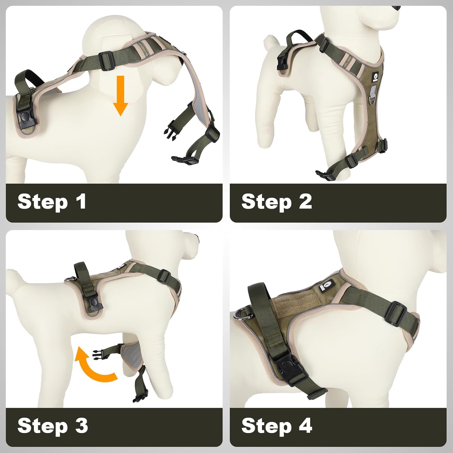 No-Pull Dog Harness for Small & Medium Dogs, Reflective Adjustable Vest with 2 Leash Attachment Points, Padded Handle for Easy Walking, Training & Outdoor Control (Khaki, S)