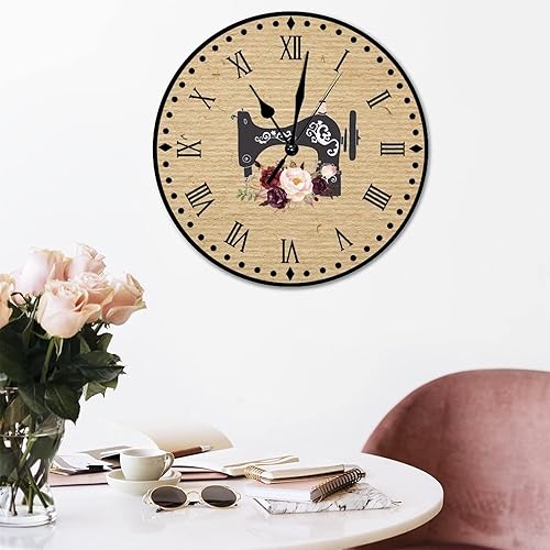 Vista 165 de Relojes de pared de madera para máquina de coser de flores, relojes sin marco, 10 pulgadas, brillante, silencioso, sin tictac, funciona