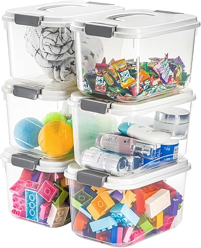 Miniatura 7 de Elsjoy Paquete de 8 contenedores de almacenamiento de plástico de 5.5 cuartos de galón con tapa y asa, caja de almacenamiento con pestillo