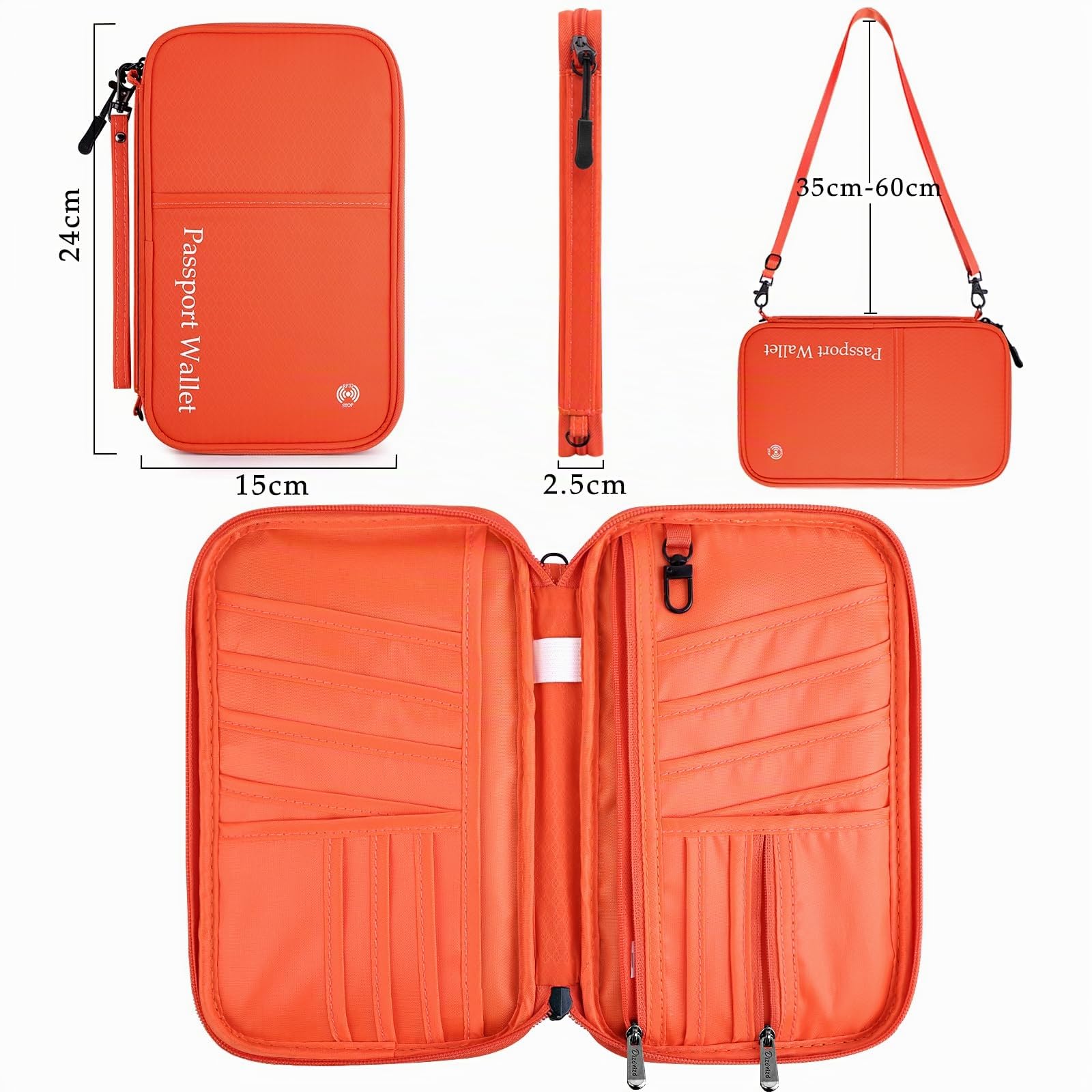 Portefeuilles Passeport de Voyage, Famille Porte-Passeport Organisateur Documents de Voyage pour 8 Passeports, Protège Passeport avec RFID pour Homme Femme, Orange