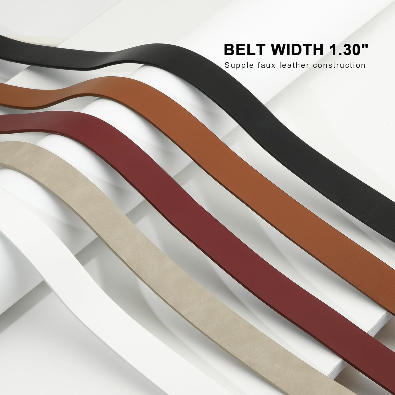 Earnda Women's Leather Belts for Jeans Dresses, Gold Buckle Casual Ladies Waist Belt 1.30" Width - Image 5