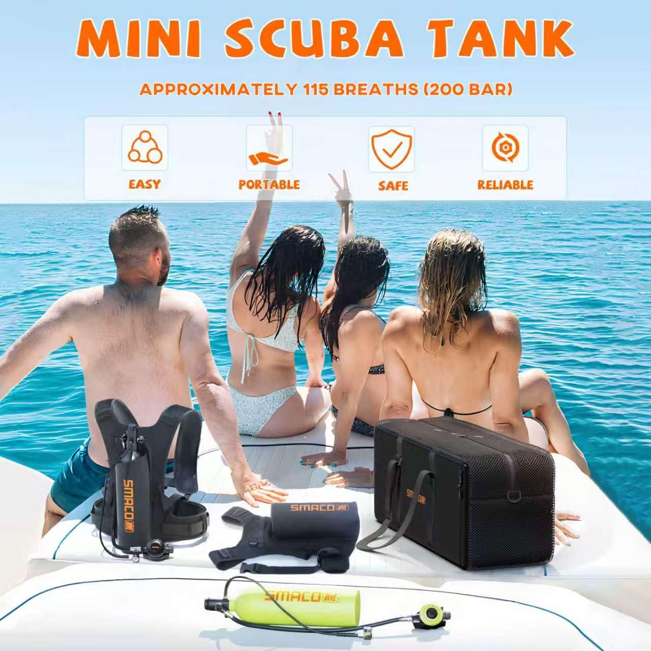 SMACO Mini Zbiornik do Akwalungiem Pojemność 2L, Zbiornik Tlenu do Nurkowania, 25-30 minut Podwodny Oddech, Mały Zestaw Butli do Nurkowania do Podwodnej Pozrywki/Nurkowania, Pakiet C, Zielony