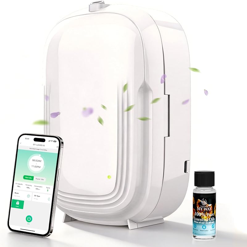 Difusor de aceite esencial sin agua, Difusor de aroma de aire de aromaterapia para hotel en casa | con aplicación inteligente y 3 temporizadores, 3 niveles, cobertura de 1000 pies cuadrados | Difusores de aceite para toda la casa para oficina, dormitorio, en la pared, 150 ml, bastante (blanco)