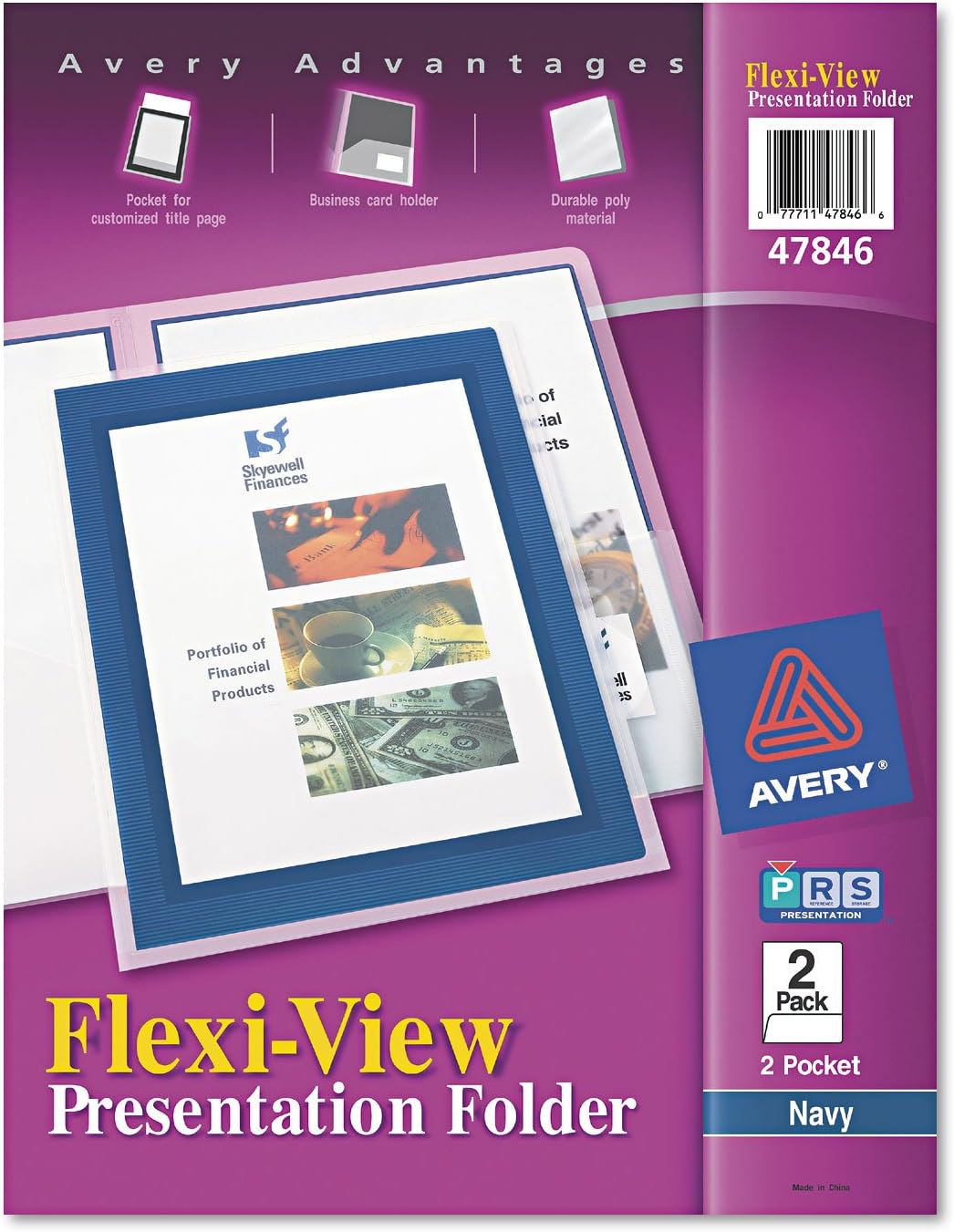 Avery® Translucent Two Pocket Folder, Water Resistant, Holds up to 20 Sheets, 1 Blue Folder (47811)