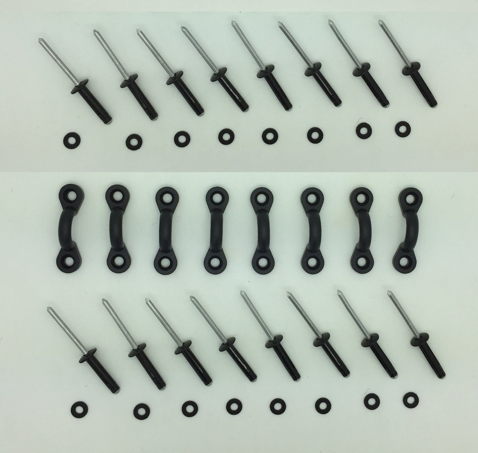 TOTAL MARINE Durable Nylon PAD Eyes Set of 8 for Kayak Rafting with Black Aluminum Rivets