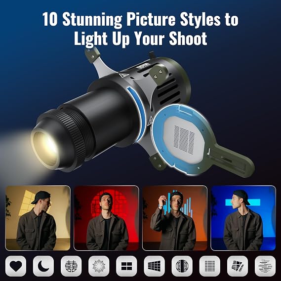 ZHIYUN Mini Spotlight (ZY Mount) Conical Optical Snoot kit Photography Studio Video Lighting Projector Accessory with 10 Gobos Free Cutting Shapes Suitable for X100 X60 Series CX100 G60 CX50 370g