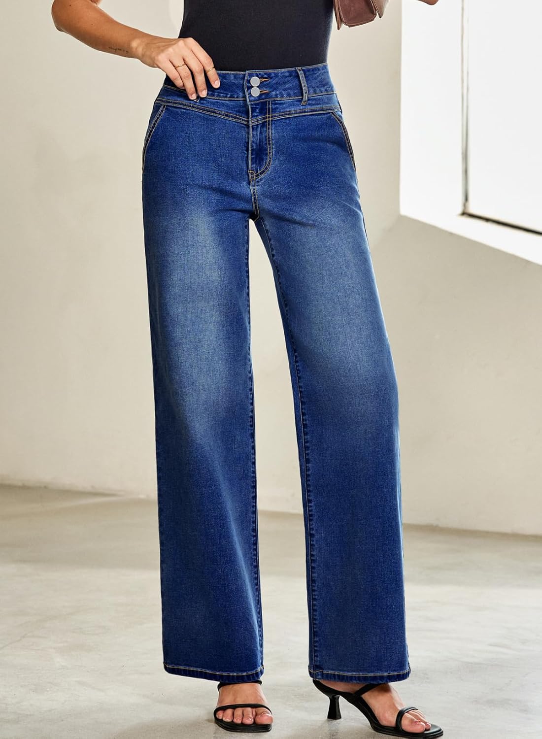 SHEWIN Womens Jeans High Waisted Wide Leg Jeans Woman Trendy 2025 Stretchy Straight Leg Ankle Denim Pants with Pockets - Image 3