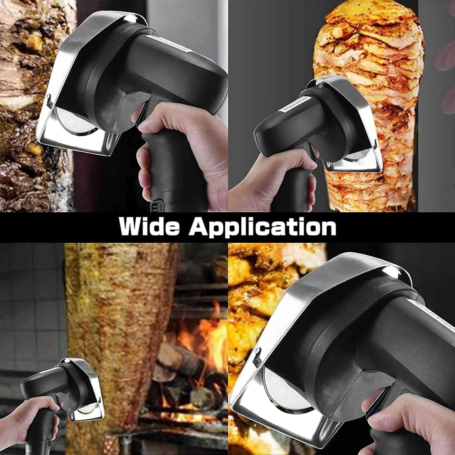 80w Electric Knife, Handheld Cordless Electric Kebab Meat Slicer, Commercial Stainless Meat Cutter, 0-8mm Adjustable Thickness, for Home Rotisserie Restaurants