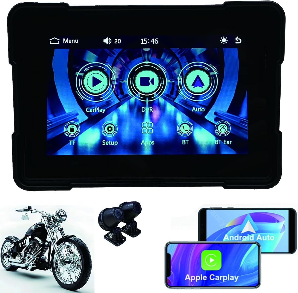 5 Inch Carplay Screen Motorcycle Portable Recorder Navigator,CarPlay & Android Auto,Dual Bluetooth,Motorbike Navigation Smart Screen