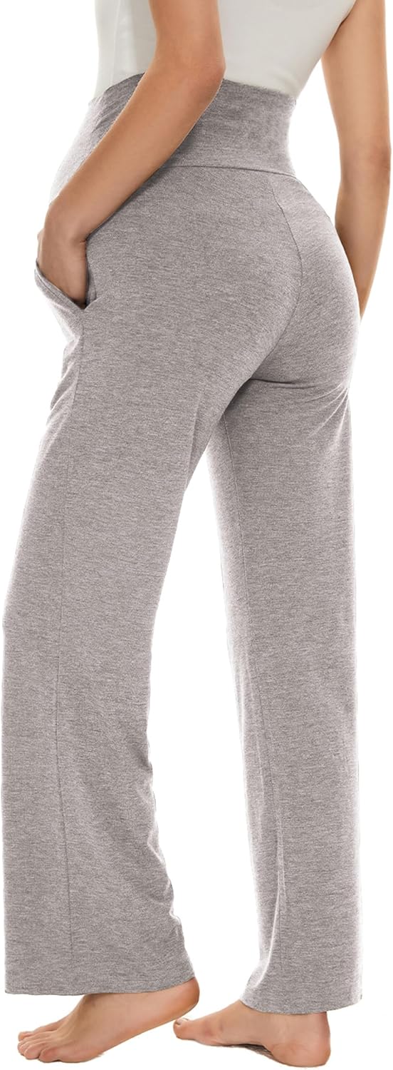 Ecavus Women's Maternity Wide/Straight Versatile Comfy Palazzo Lounge Pants Stretch Pregnancy Trousers with Pockets - Image 6