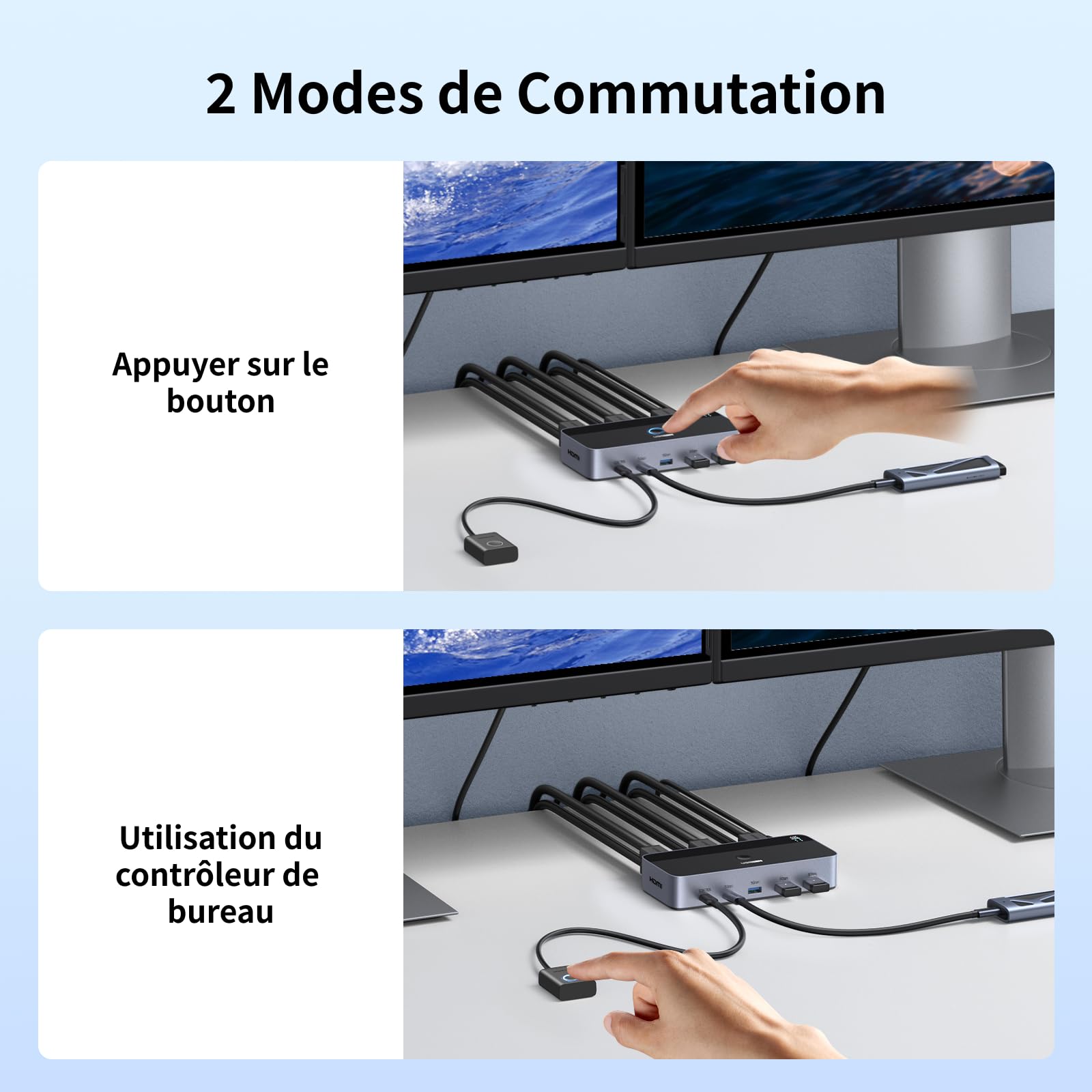 UGREEN Switch HDMI KVM 2 Entrées 2 Sorties 4K 60Hz 2 Affichage Commutateur | 4 Ports USB 3A1C 5Gbps pour Clavier Souris Disque Dur Contrôleur de Bureau Câbles HDMI Inclus