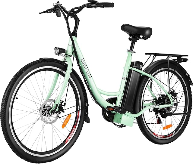 BIKFUN 26 inch Electric Bike for Adult, 15Ah 540Wh Battery up to 30-50 Miles Range, Power Assisted Commute Bicycle City Cuiser, Low Step Through E-Bike Shimano 7 Speed