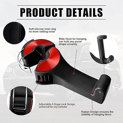 Miniatura 3 de 2 ganchos ocultos para reposacabezas de automóvil, 2 en 1, ganchos universales para reposacabezas de automóvil, organizador de almacenamiento, uso