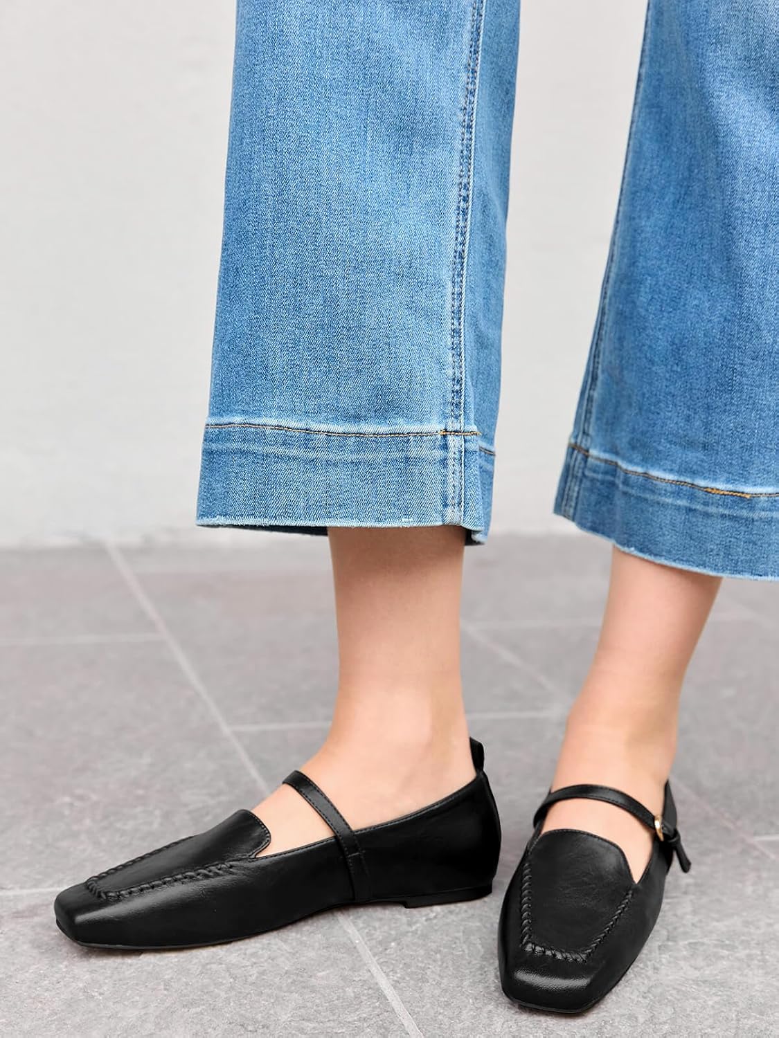 Coutgo Womens Mary Jane Flats Square Toe Slip On Ballet Flats Comfortable Dressy Work Office Loafers Shoes - Image 3